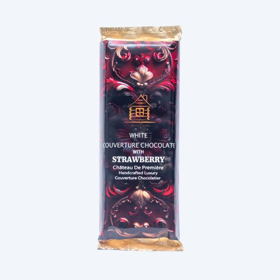 Handcrafted Coverture White Chocolate Slab with Premium Strawberry 70g