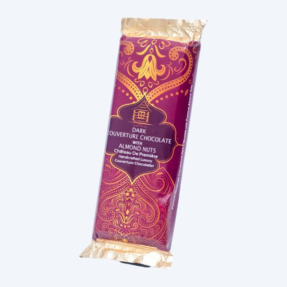 Handcrafted Coverture Dark Chocolate Slab with Premium Almond Nuts 70g