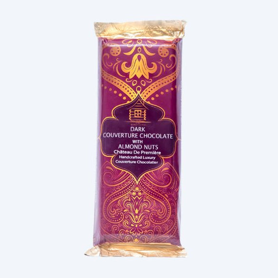 Handcrafted Coverture Dark Chocolate Slab with Premium Almond Nuts 70g